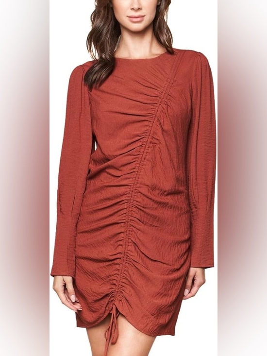 Sugarlips Dresses & Skirts - Sugarlips Coral Long-Sleeve Ruched Drawstring Mini Dress